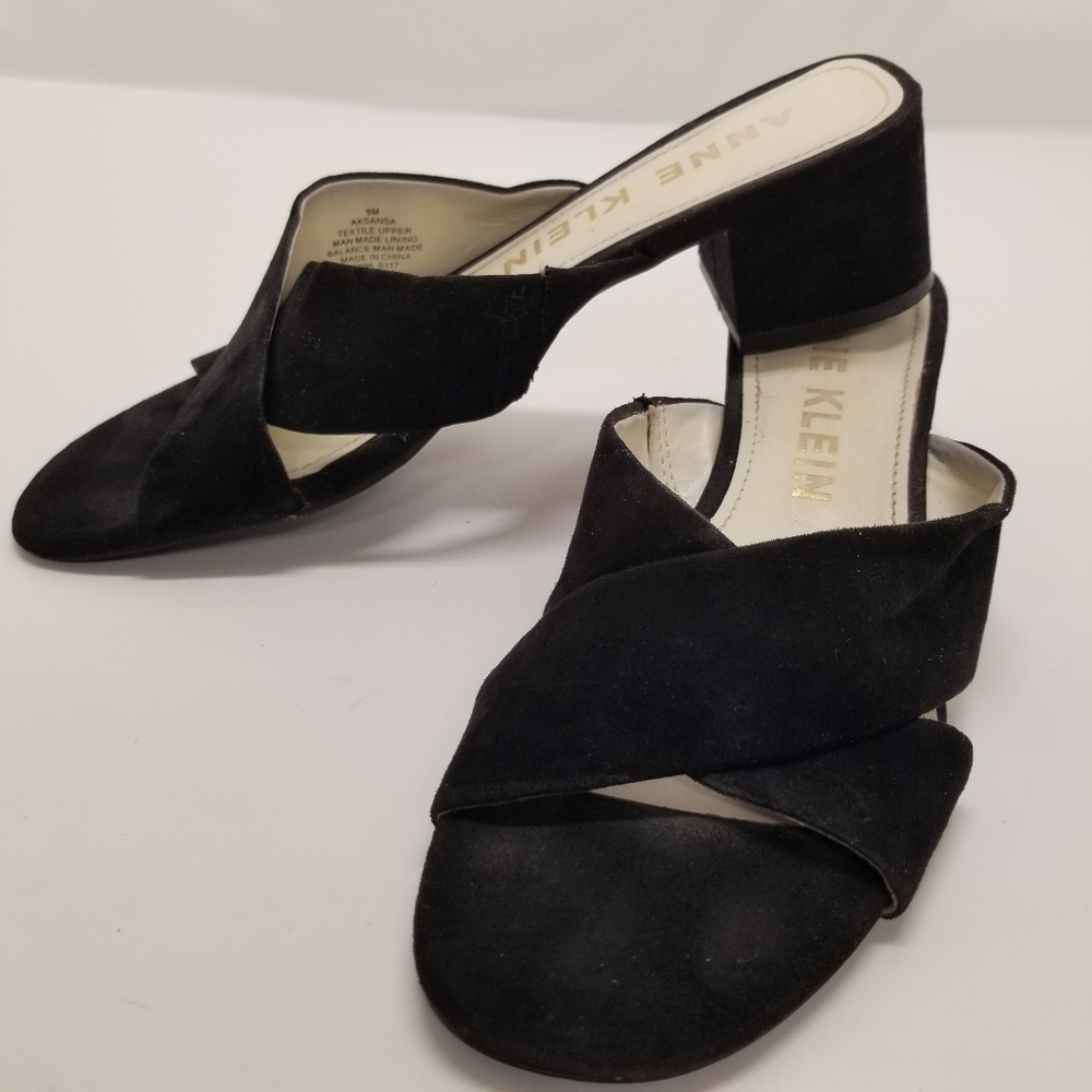 Anne Klein Aksansa Size 9 Black Cross Over Straps Sandal Slip On Open Toe